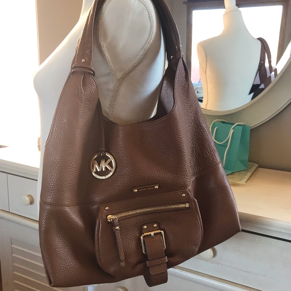 Michael Kors brown & gold leather hobo bag